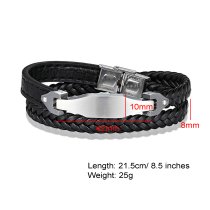 Qina C. Personalized Text Engraving Letter Custom Date Stainless Steel Leather Double Layer Braided Wristband Bracelet