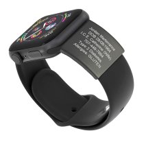 Personalized Medical Alert Id Tag for Apple Watch, Laser Engraved Safety Plate for Fitness & Runners Custom Wristband Tag for Sport Smartwatch- Black