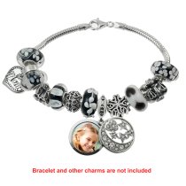 925 Sterling Silver Personalized Color Photo Custom Text Engraving Moon Star Dangle Charm Bead for European Charm Bracelets