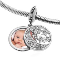 925 Sterling Silver Personalized Color Photo Custom Text Engraving Moon Star Dangle Charm Bead for European Charm Bracelets