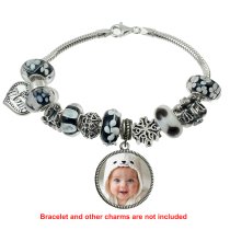 925 Sterling Silver Personalized Custom Color Photo Picture Engraved Text Laser Picture Message Dangle Charm Bead for European Charm Bracelets