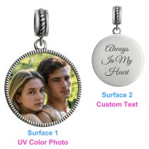 925 Sterling Silver Personalized Custom Color Photo Picture Engraved Text Laser Picture Message Dangle Charm Bead for European Charm Bracelets