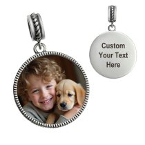 925 Sterling Silver Personalized Custom Color Photo Picture Engraved Text Laser Picture Message Dangle Charm Bead for European Charm Bracelets
