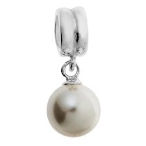 1x Sterling Silver White Crystal Pearl Pendant Bead for European Charm Bracelets Using Swarovski Elements Crystal Pearl