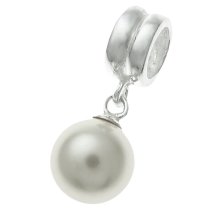 1x Sterling Silver White Crystal Pearl Pendant Bead for European Charm Bracelets Using Swarovski Elements Crystal Pearl
