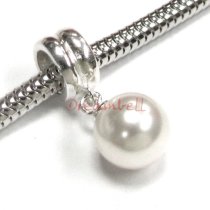 1x Sterling Silver White Crystal Pearl Pendant Bead for European Charm Bracelets Using Swarovski Elements Crystal Pearl
