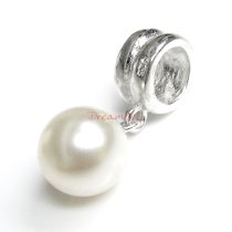 1x Sterling Silver White Crystal Pearl Pendant Bead for European Charm Bracelets Using Swarovski Elements Crystal Pearl
