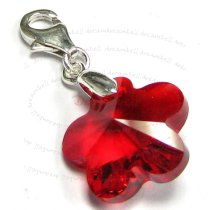 STERLING SILVER Swarovski Crystal Siam Flower Pendant Bead for European Clip on Charm w/ Lobster Clasp