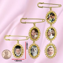 Qina C. Wedding Bouquet Photo Charms Groom Boutonniere Pins For Bride Custom Pins Memorial Gifts Bridal Shower Graduation Bachelor Party Men Women (Gold-tone: Photo w/ Designs (Oval))