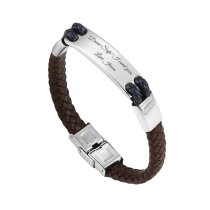 Qina C. Personalized Valentine's Gift for Him - Engraved Leather Bracelet with Initial, Custom Name Stainless Steel Wristband for Husband, Boyfriend, Fiancé