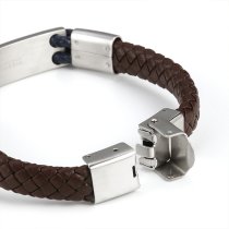 Qina C. Personalized Valentine's Gift for Him - Engraved Leather Bracelet with Initial, Custom Name Stainless Steel Wristband for Husband, Boyfriend, Fiancé