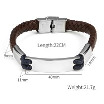 Qina C. Personalized Valentine's Gift for Him - Engraved Leather Bracelet with Initial, Custom Name Stainless Steel Wristband for Husband, Boyfriend, Fiancé