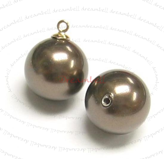 2x Swarovski crystal 5818 Brown Pearl ROUND half drilled 12mm