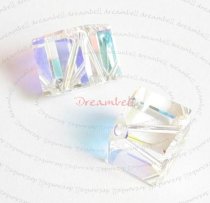 2x Swarovski Elements Crystal Diagonal Cube Clear AB 5600 8mm