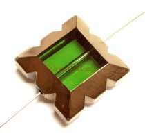 1x Lampwork Glass Focal SQUARE bead EMERALD 17mm