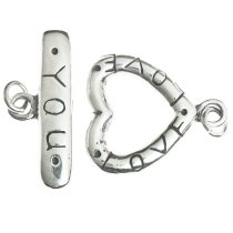 1x Sterling silver Heart Toggle Clasp Bead 15mm