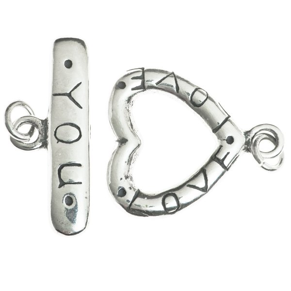 1x Sterling silver Heart Toggle Clasp Bead 15mm