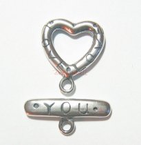 1x Sterling silver Heart Toggle Clasp Bead 15mm