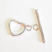 1x Sterling silver Cute Heart Toggle Clasp Bead 11mm x 12mm