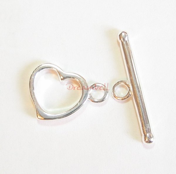 1x Sterling silver Cute Heart Toggle Clasp Bead 11mm x 12mm