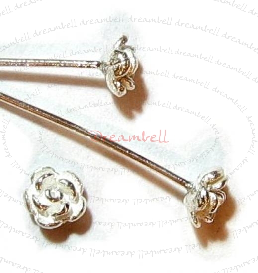10 Sterling Silver Head pins Bali Rose dot Headpins 22GA 2"