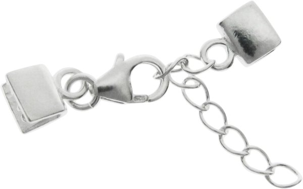 1x Sterling Silver Leather End Clips 6.2mm | Complete Set with 20mm Chain & Italian Lobster Clas