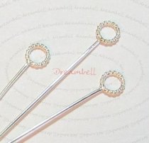 10x Sterling SILVER TWISTED RING EYE PINS Headpins 22GA	2″