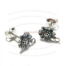 2x Antique Sterling Silver Sun Flower Stud Earrings Loop Post 8mm