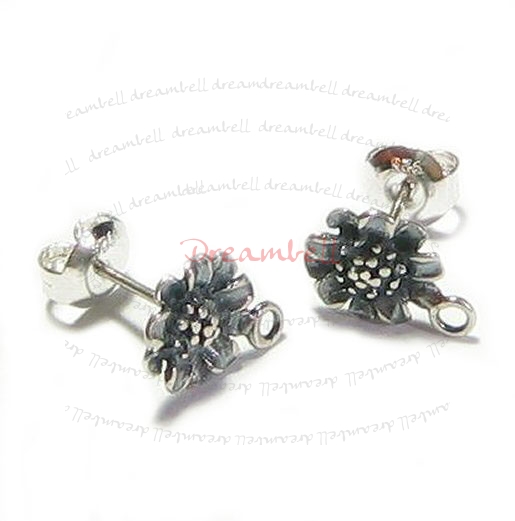 2x Antique Sterling Silver Sun Flower Stud Earrings Loop Post 8mm