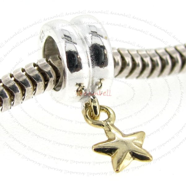 14K Gold Plated 925 Sterling Silver Silver w/ TWINKLE STAR Dangle European Style Bead Charm