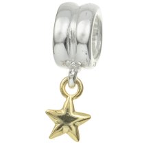 14K Gold Plated 925 Sterling Silver Silver w/ TWINKLE STAR Dangle European Style Bead Charm