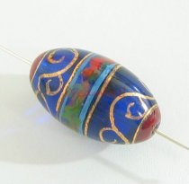 2x Handprint glass bead Gold Dark Blue Oval Focal Bead 15mm