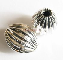 1x Sterling Silver Corrugated Ribbed Round Oval Focal Bead Spacer 24mm