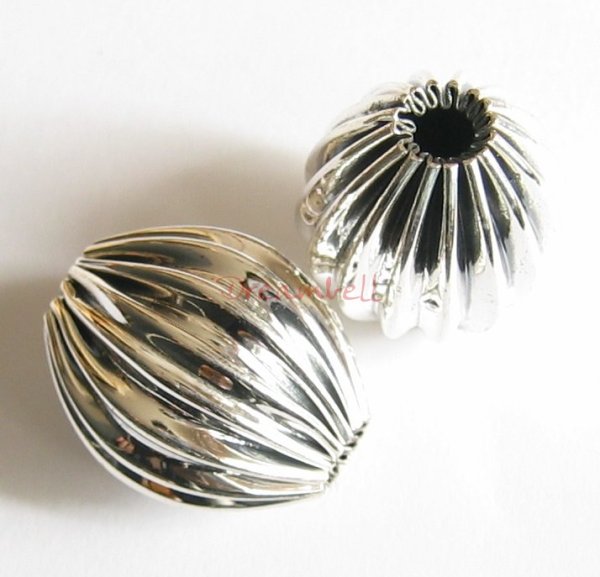 1x Sterling Silver Corrugated Ribbed Round Oval Focal Bead Spacer 24mm