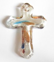 1x Encased Dichroic Lampwork Glass Cross Pendant Bead 48mm