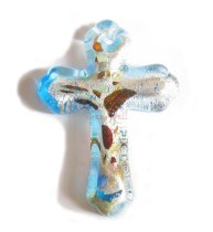 1x Encased Dichroic Lampwork Glass Cross Pendant Bead 48mm