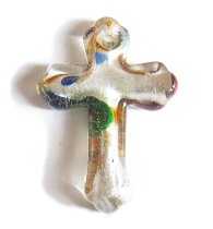 1x Encased Dichroic Lampwork Glass Cross Pendant Bead 48mm