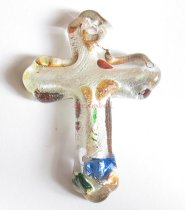 1x Encased Dichroic Lampwork Glass Cross Pendant Bead 48mm
