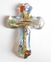1x Encased Dichroic Lampwork Glass Cross Pendant Bead 48mm