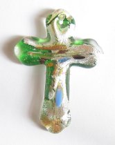 1x Encased Dichroic Lampwork Glass Cross Pendant Bead 48mm