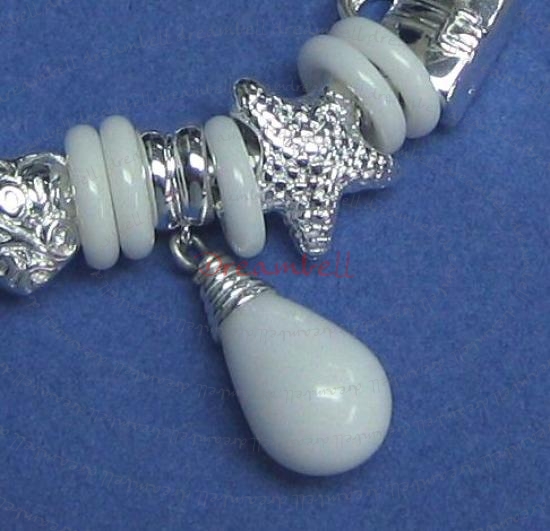 Sterling Silver SEMIPRECIOUS White AGATE Stone Bead for European Charm Bracelets