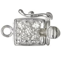 1x Sterling silver CZ Crystal Stone Pearl Lock Box Clasp 15mm