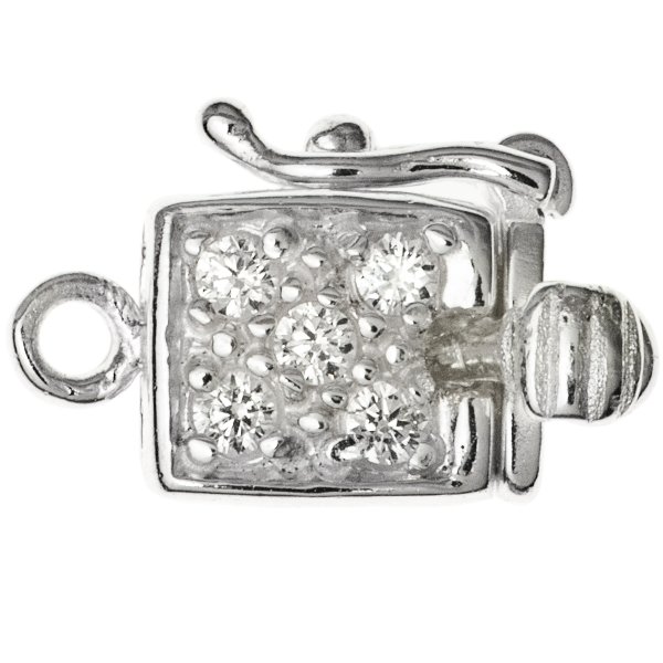 1x Sterling silver CZ Crystal Stone Pearl Lock Box Clasp 15mm