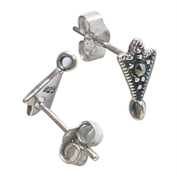 2x Antique Sterling Silver Marcasite Earring Stud Loop Post Clutches Ear Nut 14mm
