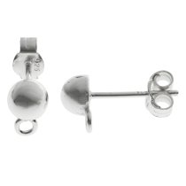 2x Sterling Silver Button Half Ball Stud Earring Loop Post 5mm w/ clutches