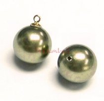 4x Swarovski crystal 5818 Dark Green Pearl ROUND half drilled 8mm