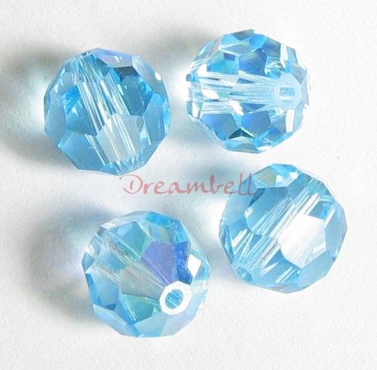 12x Swarovski Crystal Elements Round Faceted 5000 Aquamarine AB 4mm