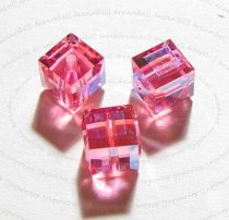 2x Swarovski Elements Crystal 5601 Clear Cube Bead Rose Pink AB 8mm