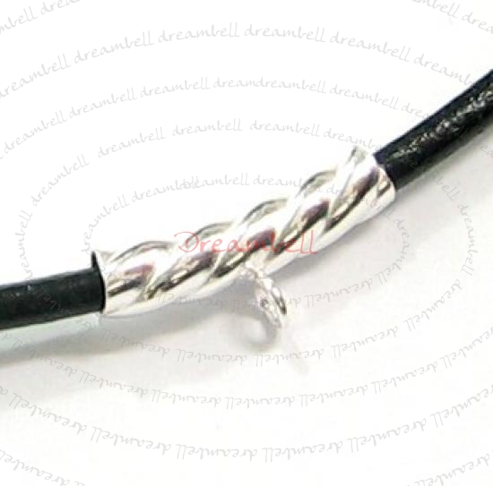 2x Sterling SILVER LEATHER 2mm CORD PENDANT TWISTED RING CONNECTOR