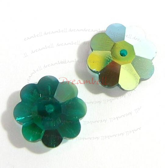 4x Swarovski Elements Crystal 3700 Margarita Beads Emerald AB 12mm